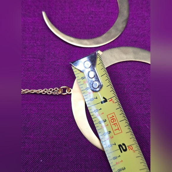 RARE-RLM Studio Hammered Brass Moon Pendant 18" Necklace & Matching Earrings Set - Picture 8 of 16